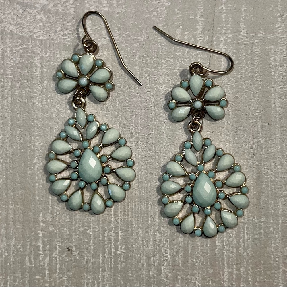 Mint dangly statement earrings